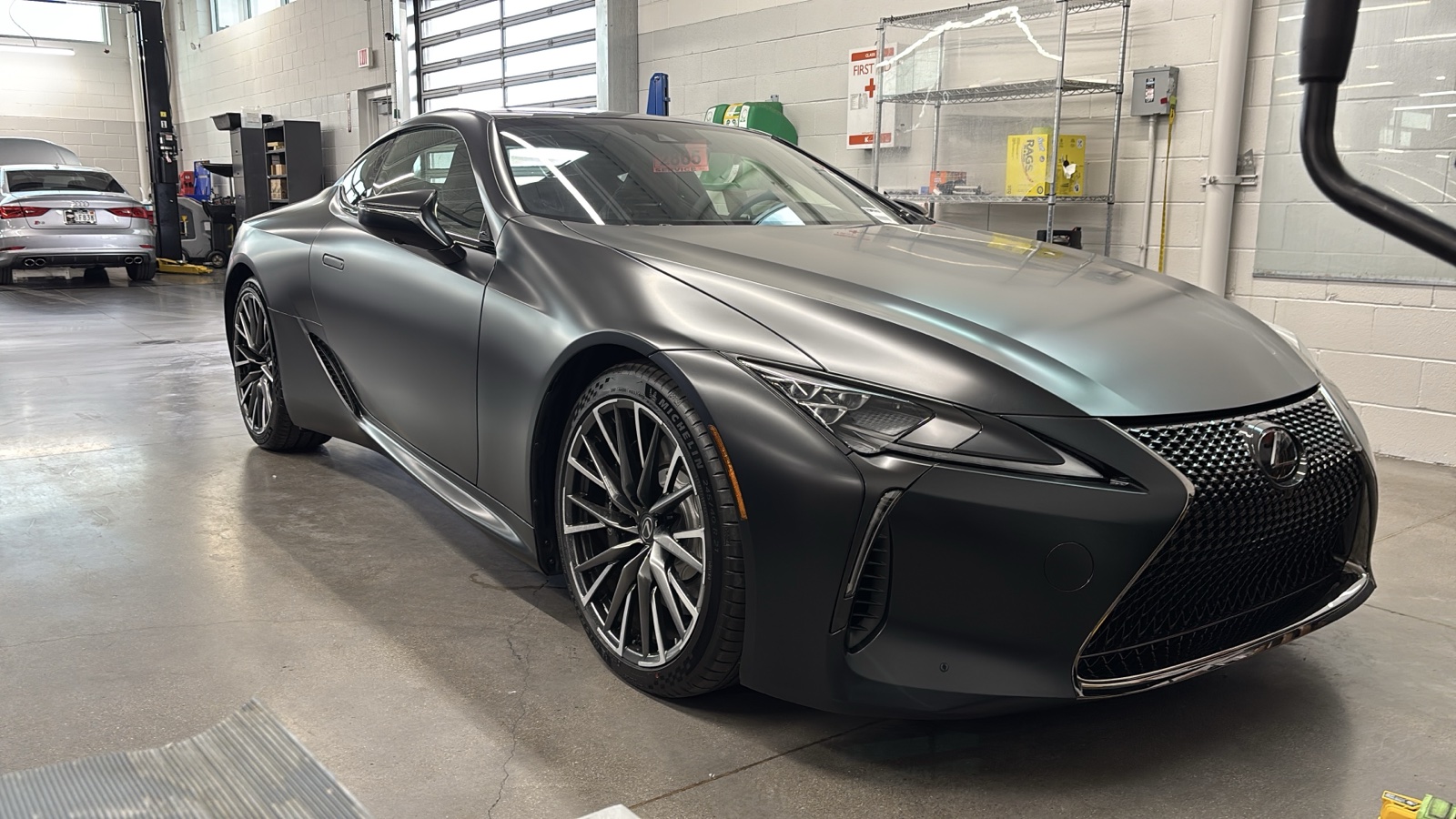 Lexus LC with matte paint protection film, front three-quarter view