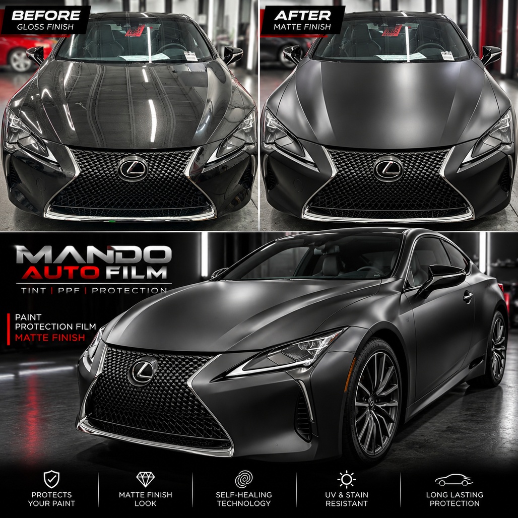 Matte finish paint protection film before and after on a Lexus, Mando Auto Film, Las Vegas