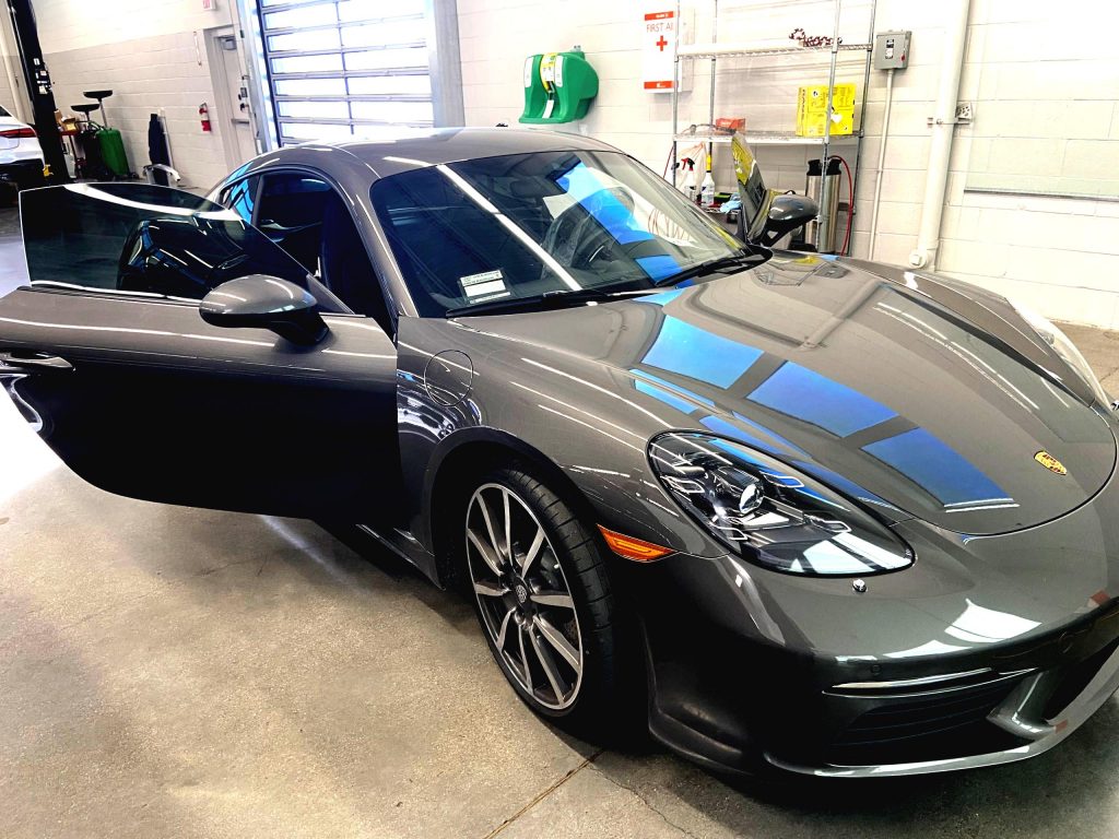 Porsche with freshly installed window tint